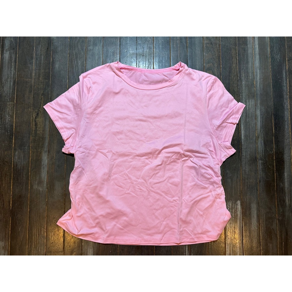 SHEIN Womens Pink Short‎ Sleeve Side Ruched Crew Neck T-Shirt Top